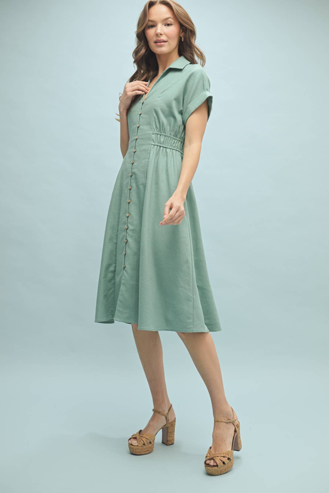 Women's Collared Button-Up Midi Dress