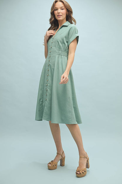 Women's Collared Button-Up Midi Dress