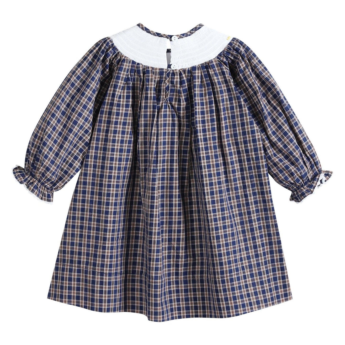 Blue Flannel Plaid Mallard Smocked Bishop Dress