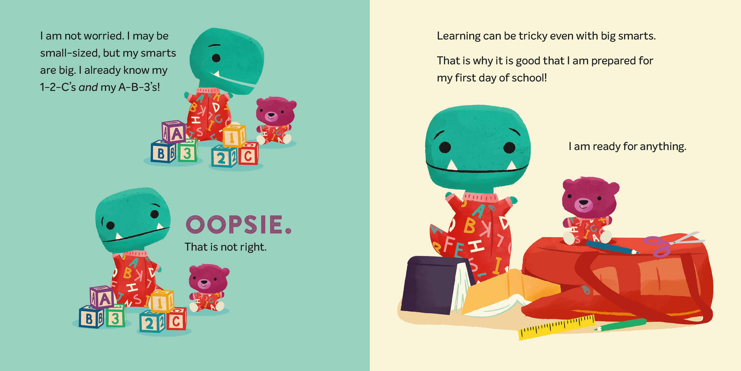 Illustrated book page with cartoon characters and text about school readiness.