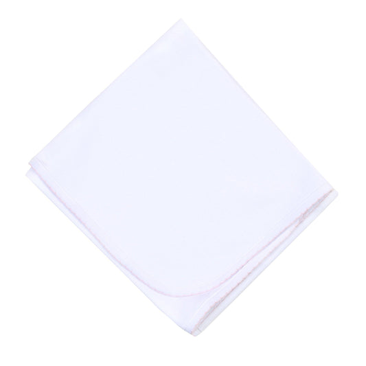 Solid Essentials White Pink Receiving Blanket