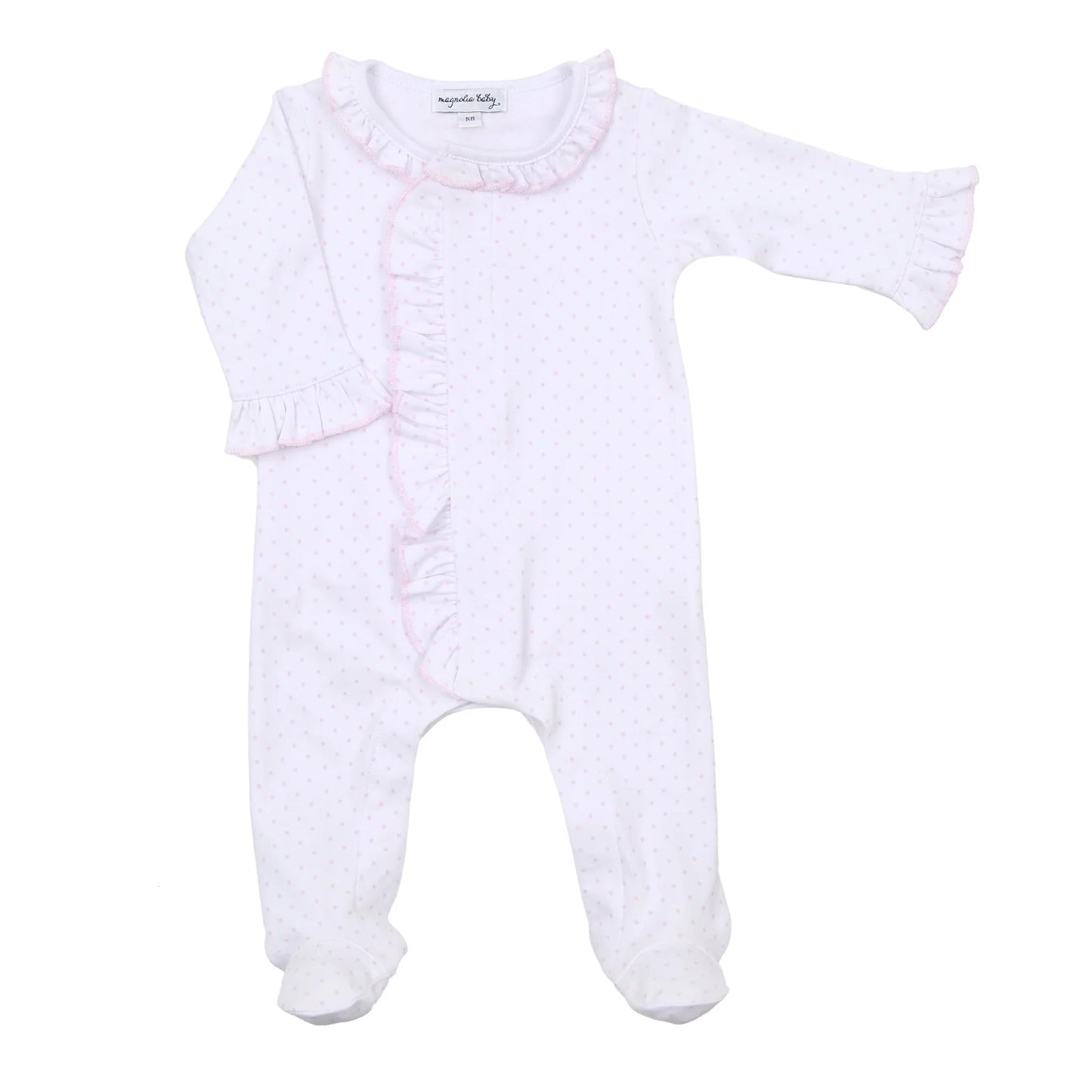 Baby onesie with ruffled sleeves on a white background