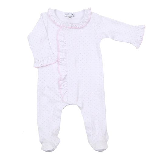 Baby onesie with ruffled sleeves on a white background