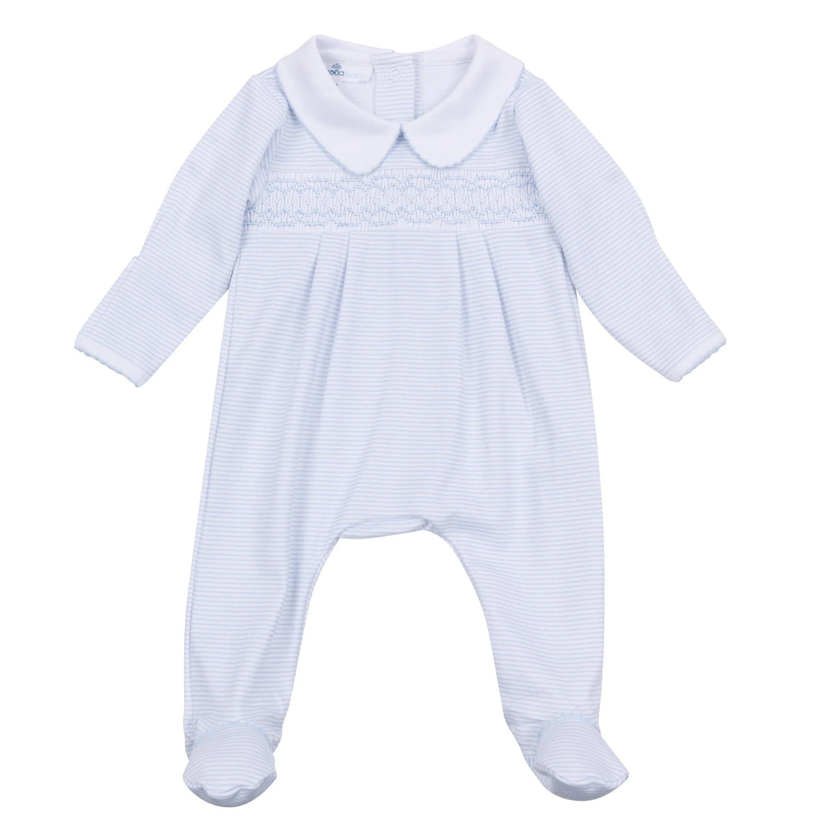 Blue Mini Stripes Smocked Footie