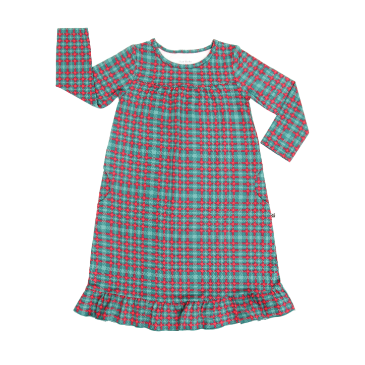 Green Tartan Holiday Boho Dress