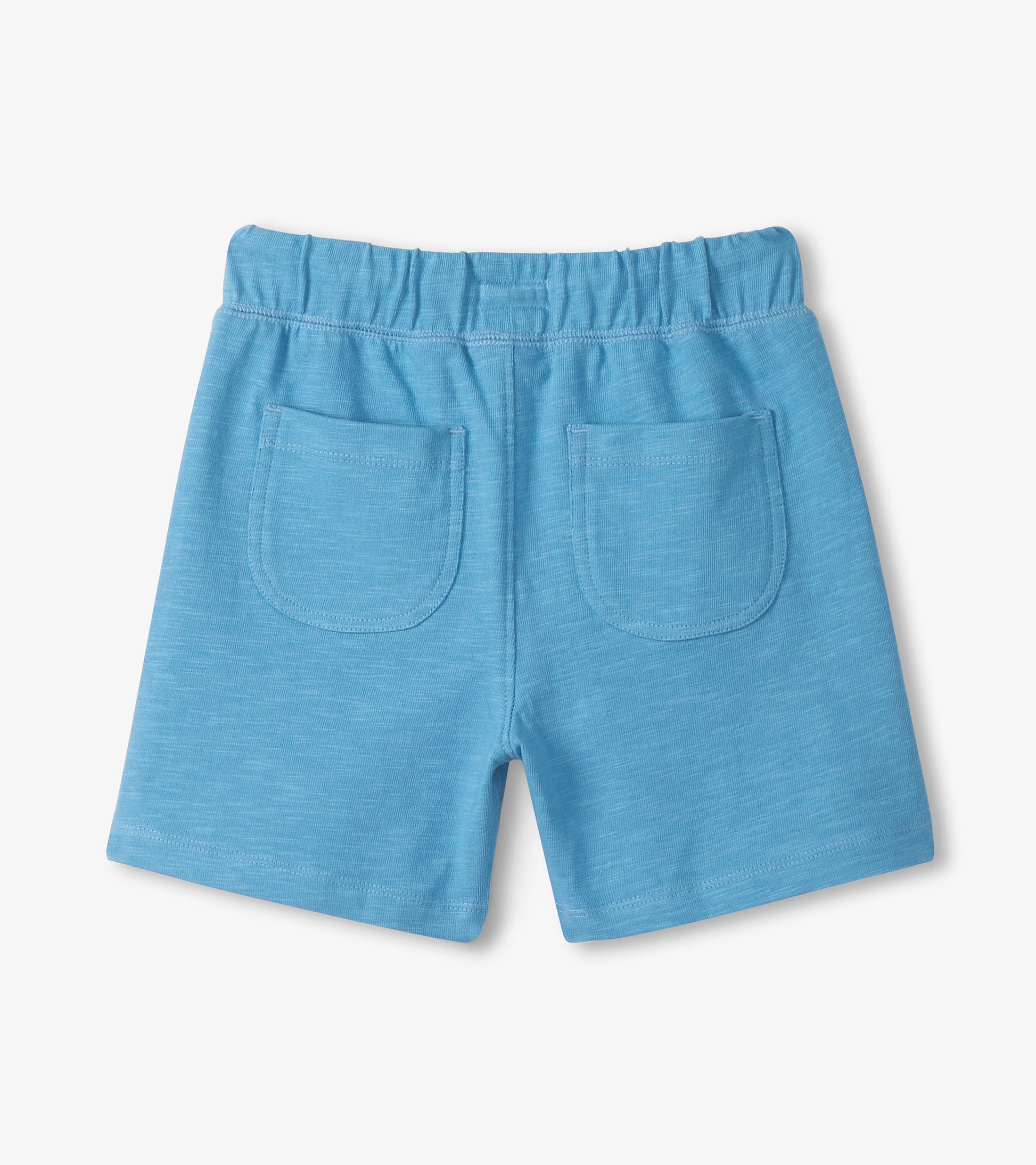 Blue shorts with two pockets on a light gray background