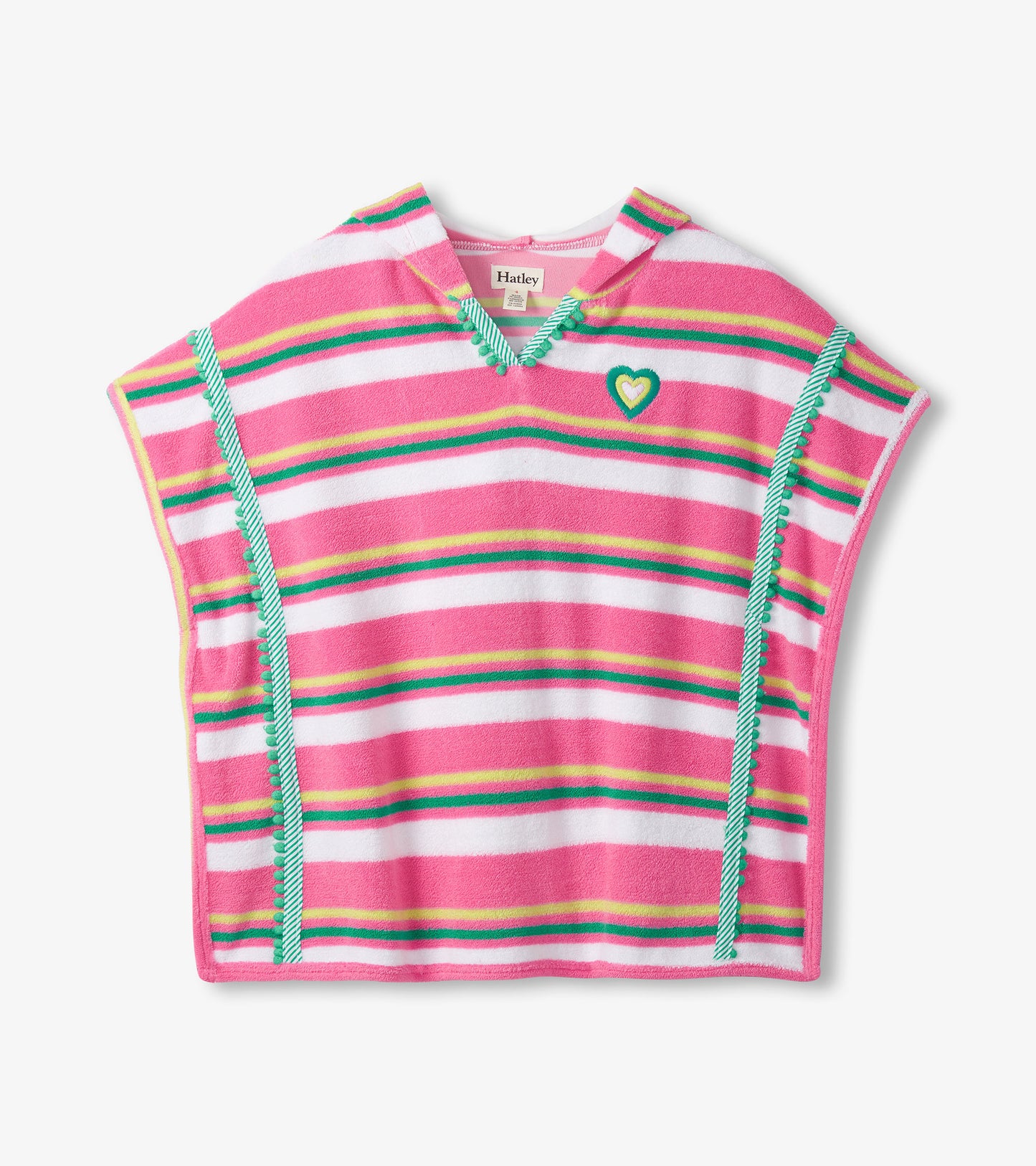 Striped poncho with a heart design on a white background