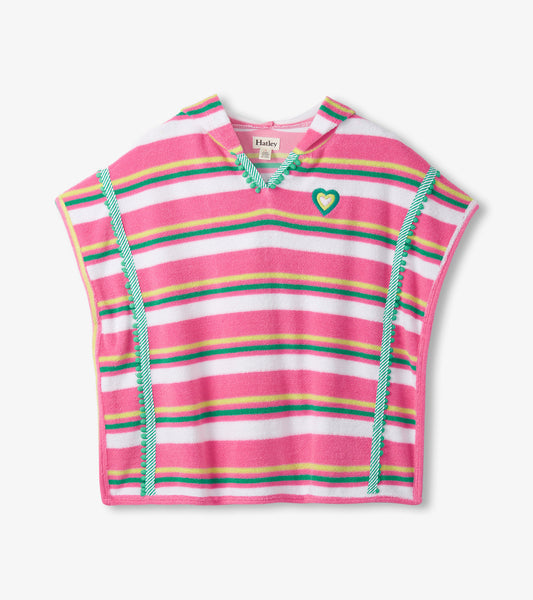 Striped poncho with a heart design on a white background
