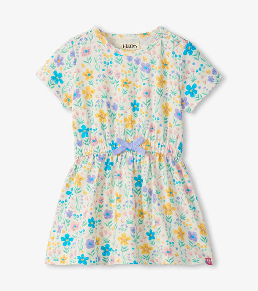 Floral dress with a belt on a white background