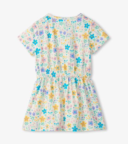 Floral dress with a colorful pattern on a white background
