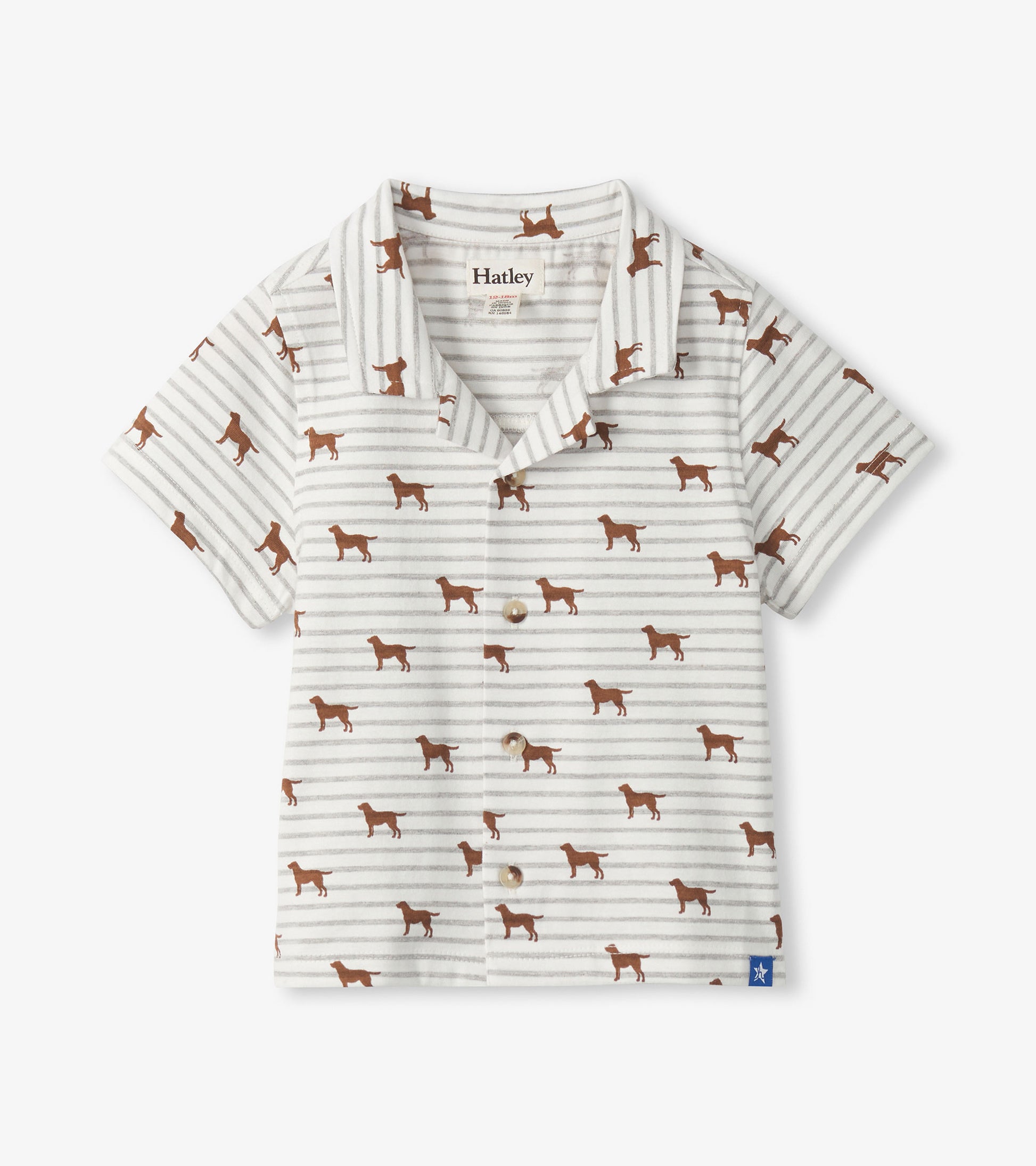 Children's polo shirt with dog pattern on a white background