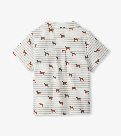 Short-sleeve shirt with dog pattern on a white background