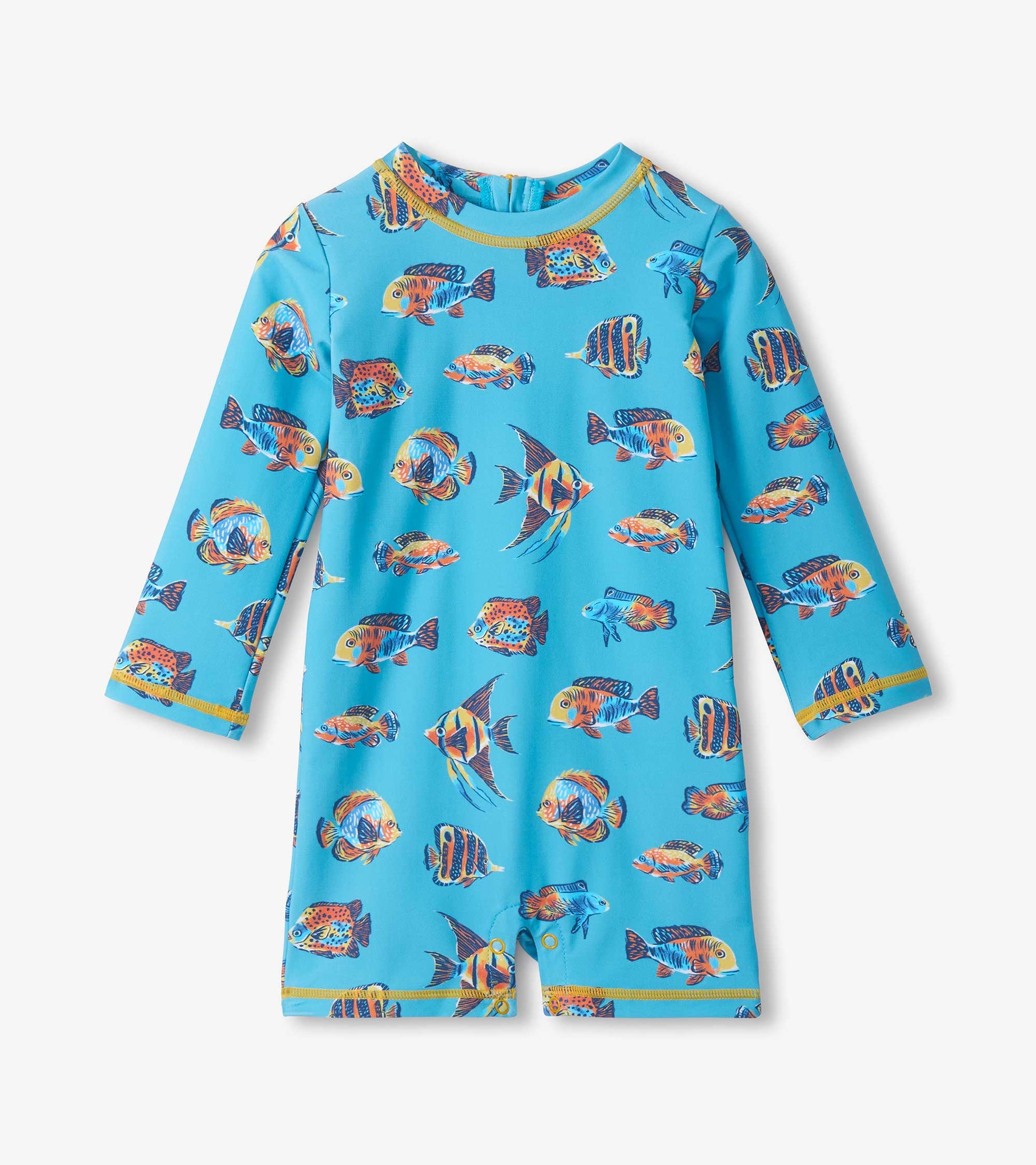 Children's swimsuit with fish pattern on a blue background