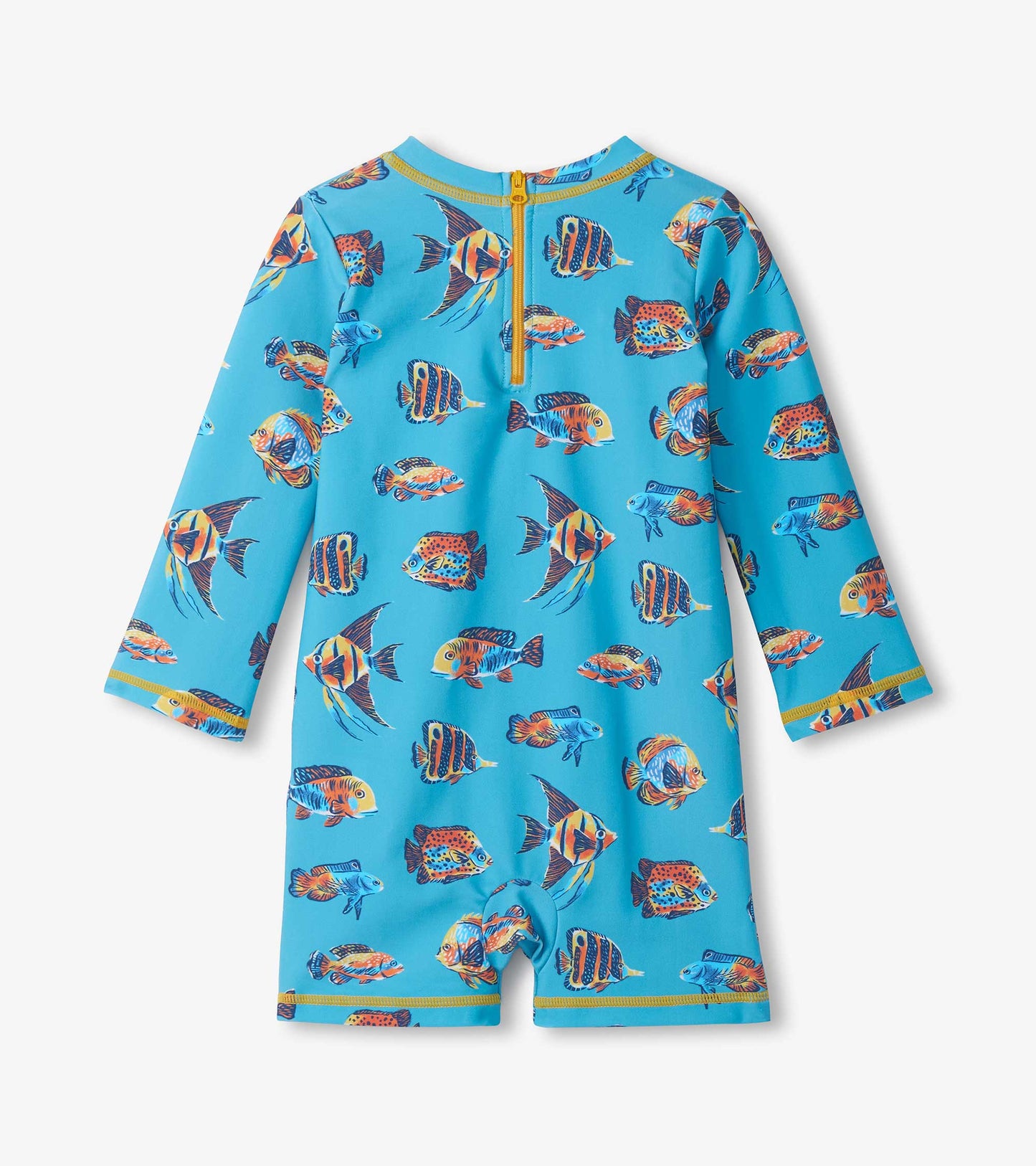 Children's swimsuit with fish pattern on a blue background